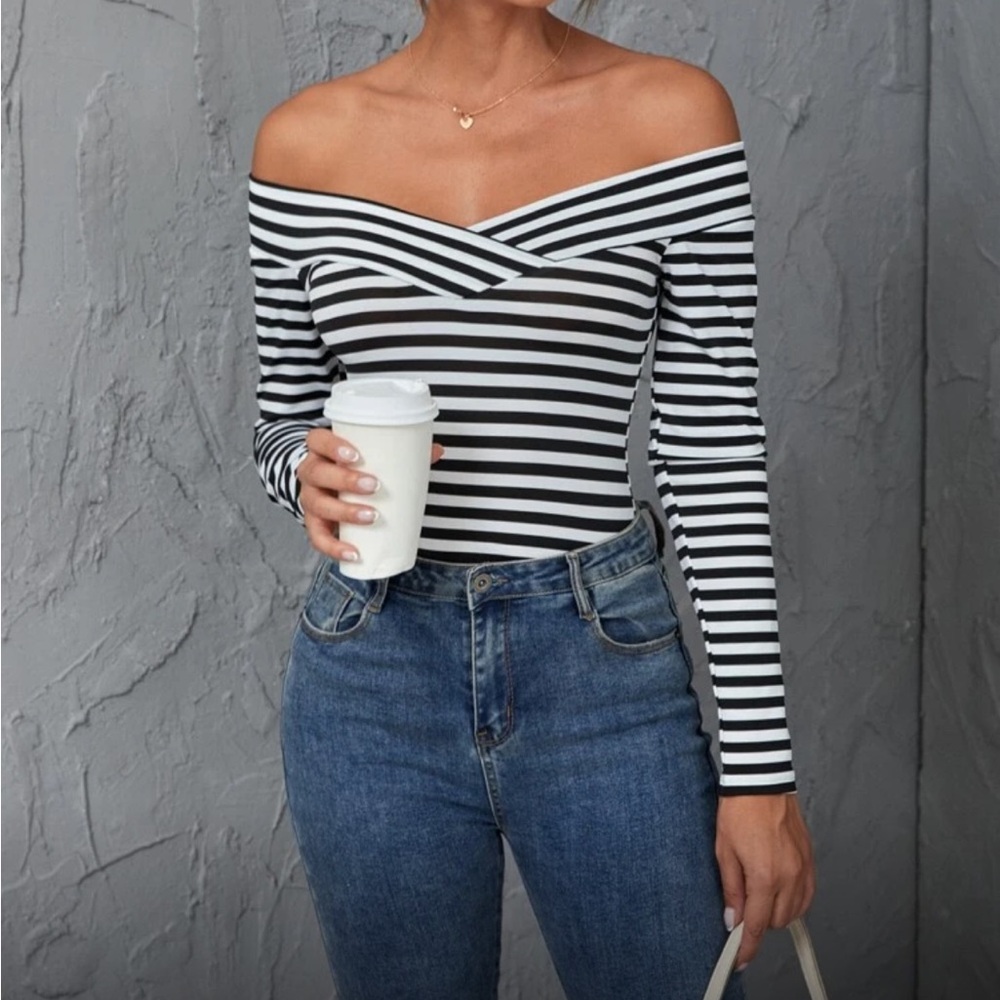 Striped Off-Shoulder Women's Top